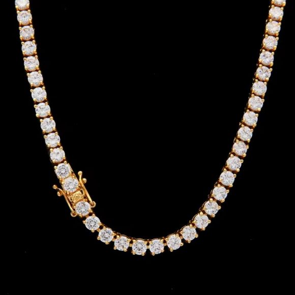 4MM Tennis Chain Necklace 1 Row 18k Gold Plated ICED Hip Hop CZ Jewelry - Picture 3 of 4